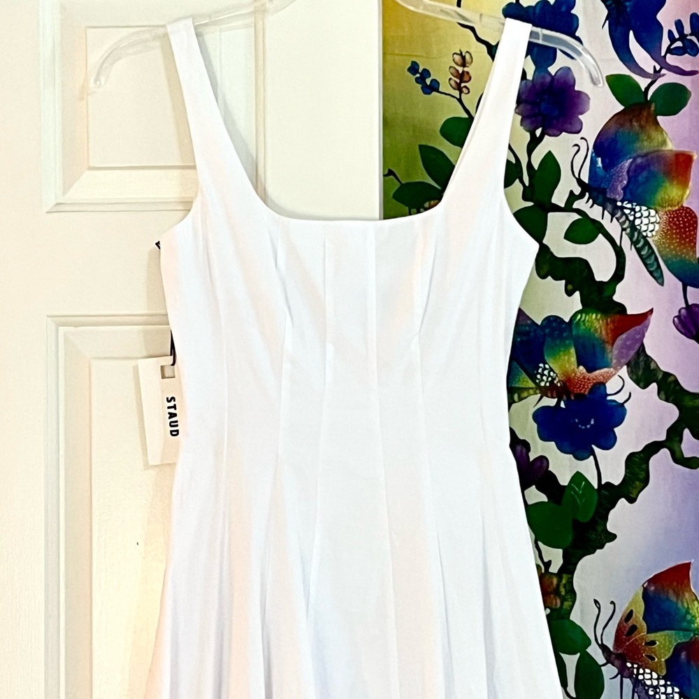 🌺🎉HP🎉🌺 NWT Staud Wells Embroidered Midi Dress White Seed Shop - Picture 8 of 16